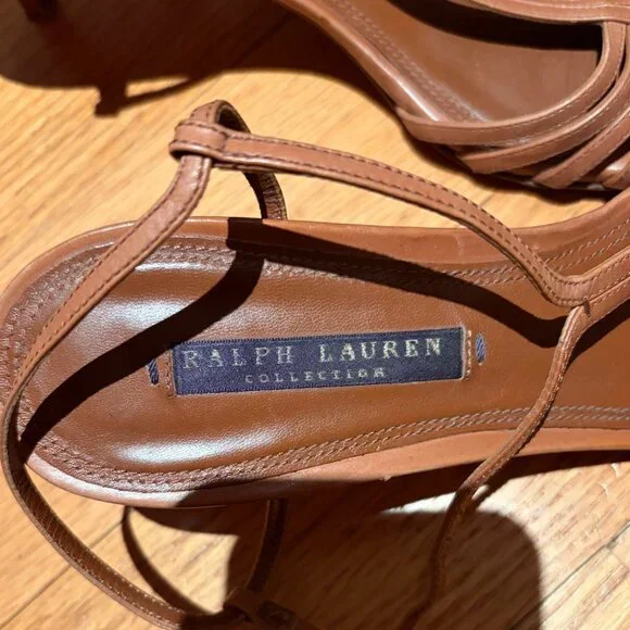 Ralph Lauren Collection Strappy Leather Kitten Heels 9B - Picture 3 of 4